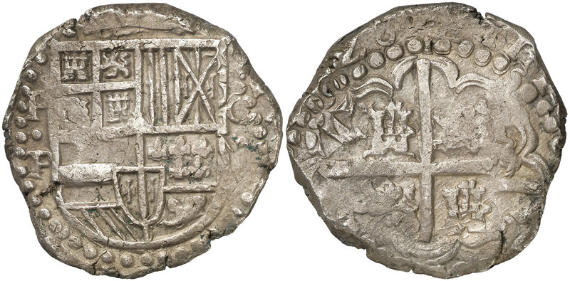1628. Felipe IV. Potosí. P/T. 8 reales. (Cal. 469 var) (Paoletti 174). 27,06 g. ...