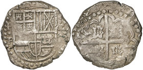 1628. Felipe IV. Potosí. P/T. 8 reales. (Cal. 469 var) (Paoletti 174). 27,06 g. Clarísimos los dos últimos dígitos de la fecha. Rara. MBC.