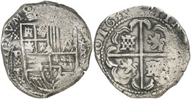 1630. Felipe IV. Potosí. T. 8 reales. (Cal. 472) (Paoletti 187). 26,65 g. Fecha completa. Estilo de 1630-1631, con ceca, ensayador y valor acotados po...