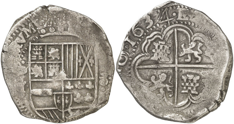 1634. Felipe IV. Potosí. T. 8 reales. (Cal. 476) (Paoletti 194). 27,34 g. Fecha ...