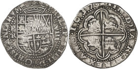 1637. Felipe IV. Potosí. TR. 8 reales. (Cal. 383) (Lázaro 96). 27,10 g. Redonda. Tipo "real". Valor en números romanos. Extraordinario ejemplar. Rarís...