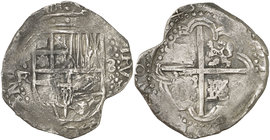 1643. Felipe IV. Potosí. FR. 8 reales. (Cal. 488, mal descrita) (Paoletti 217, mismo ejemplar) (Sellschopp 496, mismo ejemplar). 23,97 g. Monograma mu...
