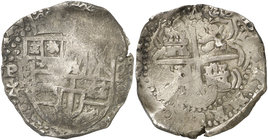 1648. Felipe IV. Potosí. Z (Pedro Zambrano). 8 reales. (Cal. 501) (Paoletti 235). 26,70 g. Fecha completa gracias a una doble acuñación, ceca, ensayad...