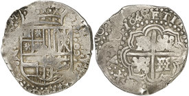 1649. Felipe IV. Potosí. Z/R. 8 reales. (Cal. 508 var) (Paoletti falta). 27,60 g. Rectificación de ensayador muy clara. Atractiva. Rara. MBC+.