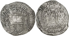 1652. Felipe IV. Potosí. E. 8 reales. (Cal. 432) (Paoletti 257 (tipo IV de Mc Lean)). 26,35 g. Rara. MBC.