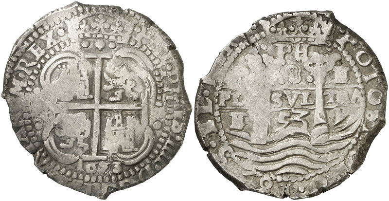 1653. Felipe IV. Potosí. E. 8 reales. (Cal. 437) (Paoletti falta). 27,09 g. Trip...