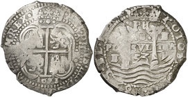 1653. Felipe IV. Potosí. E. 8 reales. (Cal. 437) (Paoletti falta). 27,09 g. Triple fecha. MBC/MBC+.