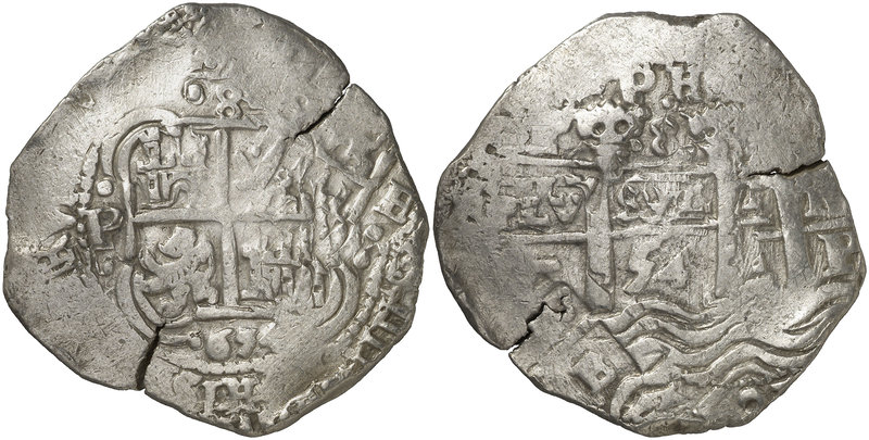 1654. Felipe IV. Potosí. E. 8 reales. (Cal. 438 var) (Paoletti 269). 28,08 g. Tr...