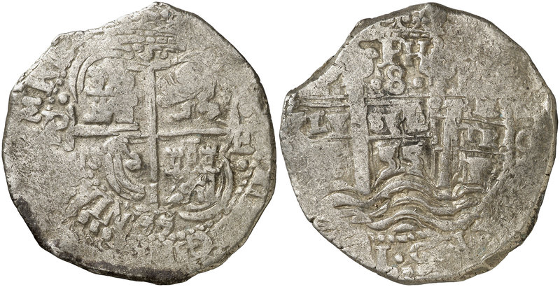 1655. Felipe IV. Potosí. E. 8 reales. (Cal. 139) (Paoletti 270). 27,79 g. Triple...