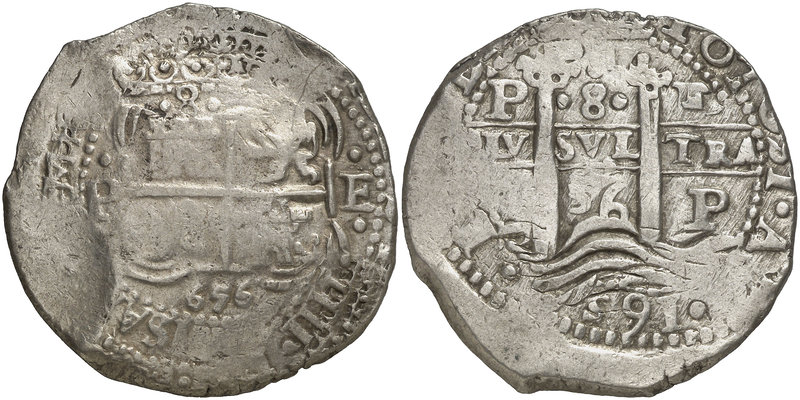 1656. Felipe IV. Potosí. E. 8 reales. (Cal. 441) (Paoletti 277). 27,92 g. Triple...