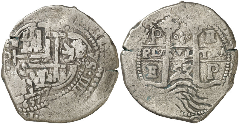 1657/5. Felipe IV. Potosí. E. 8 reales. (Falta en Cal. y Paoletti). 26,51 g. Dob...