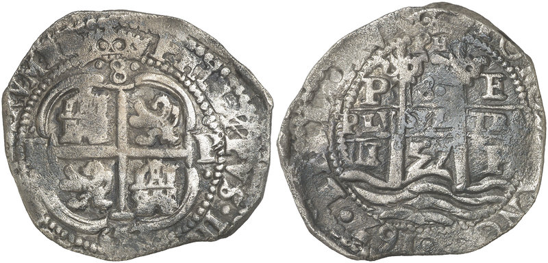 1657. Felipe IV. Potosí. E. 8 reales. (Cal. falta) (Paoletti 280). 26,08 g. Trip...