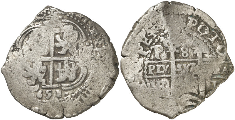 1658. Felipe IV. Potosí. E. 8 reales. (Cal. 446) (Paoletti 281). 26,44 g. BC+.