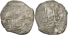 1660. Felipe IV. Potosí. E. 8 reales. (Cal. 448) (Paoletti 287). 26,90 g. Doble fecha, una parcial. Valor: 8. Oxidaciones. BC+.