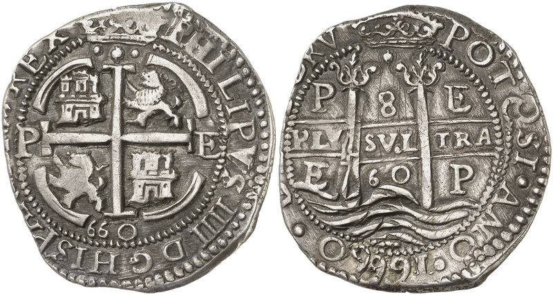 1660. Felipe IV. Potosí. E. 8 reales. (Cal. 423) (Lázaro 161A, mismo ejemplar). ...