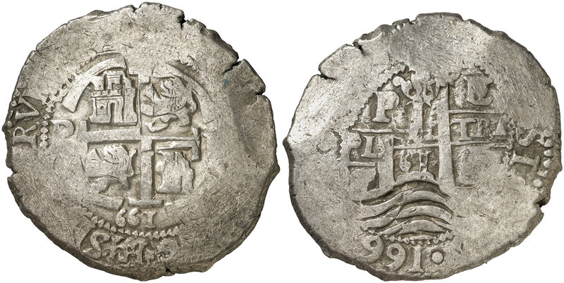 1661. Felipe IV. Potosí. E. 8 reales. (Cal. 450) (Paoletti 289). 27,30 g. Triple...