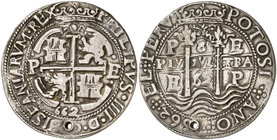 1662. Felipe IV. Potosí. E. 8 reales. (Cal. 426) (Lázaro 168, mismo ejemplar). 26,89 g. Redonda. Tipo "real". Triple fecha. Perforación. Bella. Muy ra...