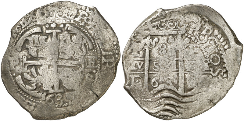 1663. Felipe IV. Potosí. E. 8 reales. (Cal. 452) (Paoletti 291). 28,18 g. Doble ...