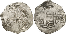 1664. Felipe IV. Potosí. E. 8 reales. (Cal. 453) (Paoletti 292). 27,02 g. Doble fecha, una parcial. BC+/MBC-.