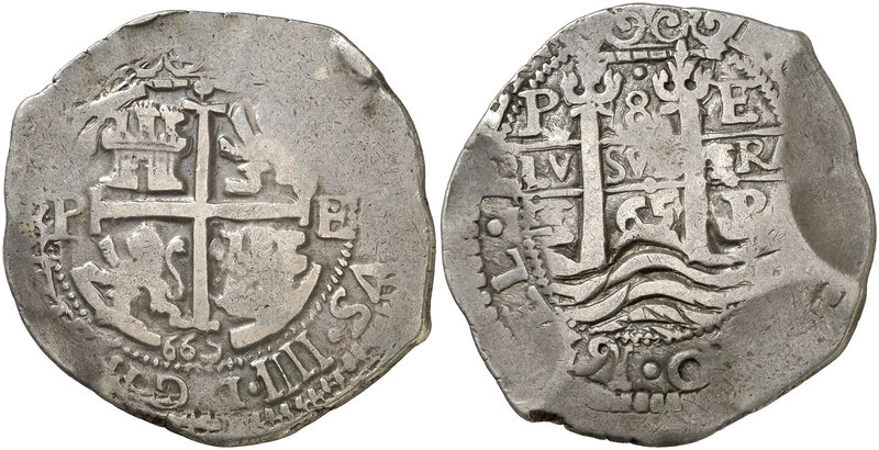 1665. Felipe IV. Potosí. E. 8 reales. (Cal. 454) (Paoletti 293). 26,34 g. Triple...