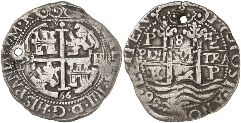 1666. Felipe IV. Potosí. E. 8 reales. (Cal. 455) (Paoletti 295 var). 24,41 g. Tr...