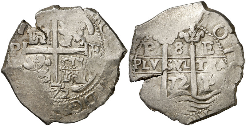 1672. Carlos II. Potosí. E. 8 reales. (Cal. 347) (Paoletti 301). 27,03 g. Doble ...