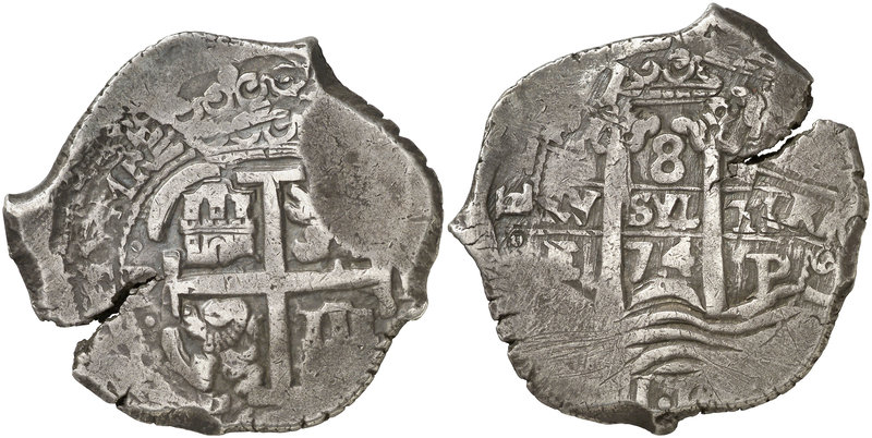 1674. Carlos II. Potosí. E. 8 reales. (Cal. 349) (Paoletti 303). 27,34 g. Grieta...