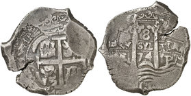 1674. Carlos II. Potosí. E. 8 reales. (Cal. 349) (Paoletti 303). 27,34 g. Grieta. MBC-.