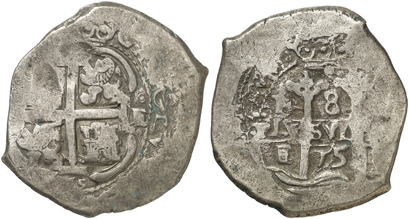 1675. Carlos II. Potosí. E. 8 reales. (Cal. 350) (Paoletti 304). 28,19 g. Doble ...