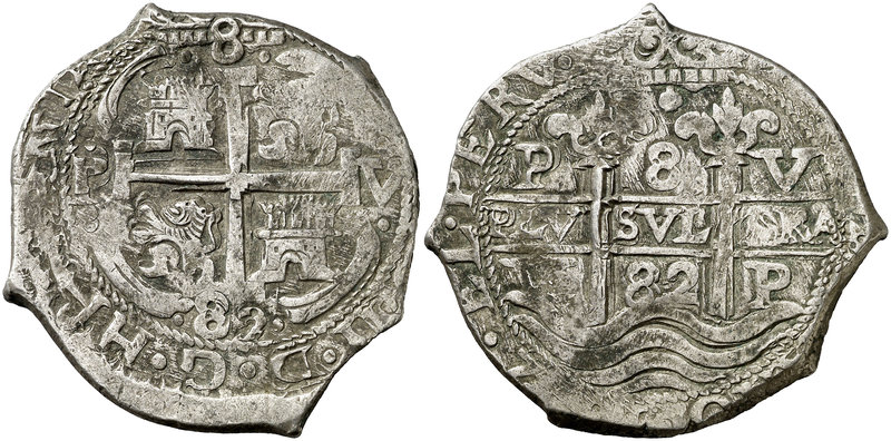 1682. Carlos II. Potosí. V. 8 reales. (Cal. 364) (Paoletti 316). 27,45 g. Triple...