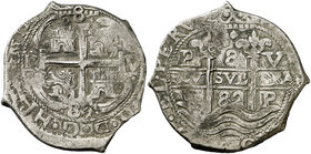 1682. Carlos II. Potosí. V. 8 reales. (Cal. 364) (Paoletti 316). 27,45 g. Triple fecha, la de la orla sólo las unidades. MBC-.