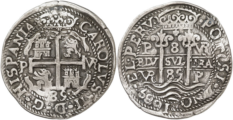 1685. Carlos II. Potosí. VR. 8 reales. (Cal. 323) (Lázaro 215, mismo ejemplar). ...