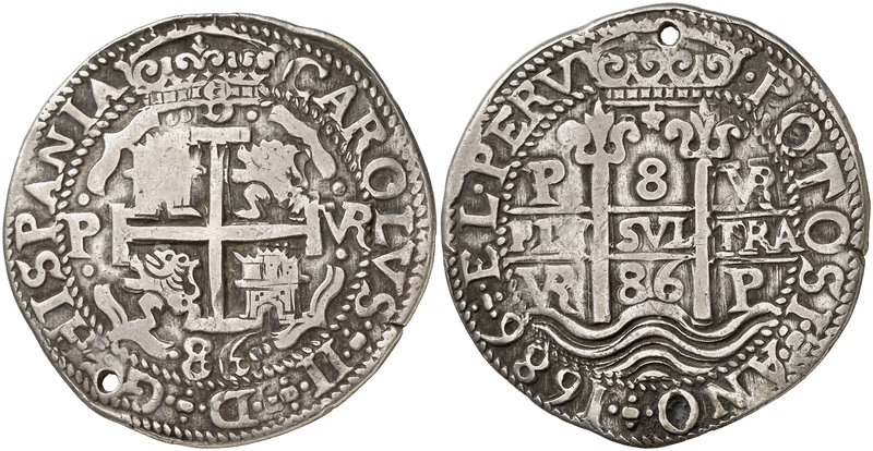 1686. Carlos II. Potosí. VR. 8 reales. (Cal. 324) (Lázaro 217). 26,53 g. Redonda...