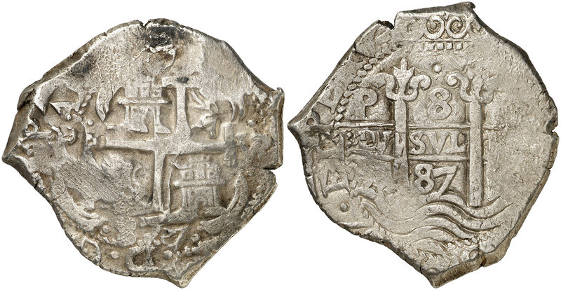 1687. Carlos II. Potosí. VR. 8 reales. (Cal. 372) (Paoletti 324). 27,31 g. Doble...