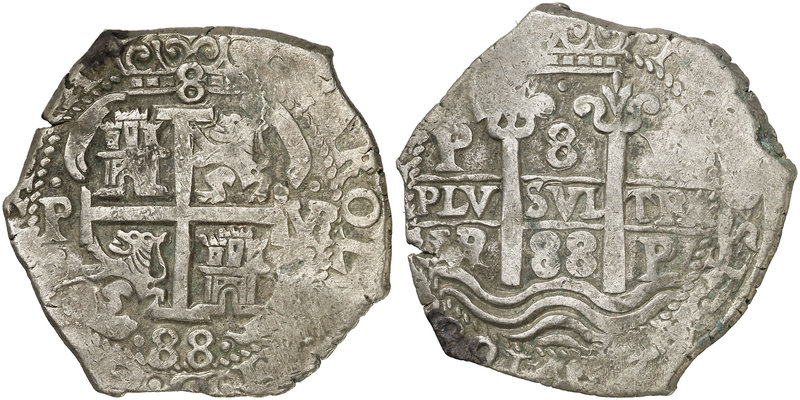 1688. Carlos II. Potosí. VR. 8 reales. (Cal. 373) (Paoletti 325). 26,72 g. Tripl...