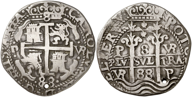 1688. Carlos II. Potosí. VR. 8 reales. (Cal. 326) (Lázaro 223). 26,21 g. Redonda...