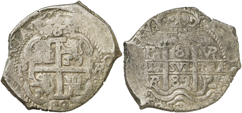 1689. Carlos II. Potosí. VR. 8 reales. (Cal. 374) (Paoletti 326). 26,50 g. Doble...