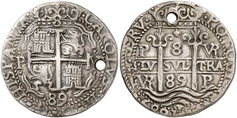 1689. Carlos II. Potosí. VR. 8 reales. (Cal. 327) (Lázaro 224). 26,15 g. Redonda...
