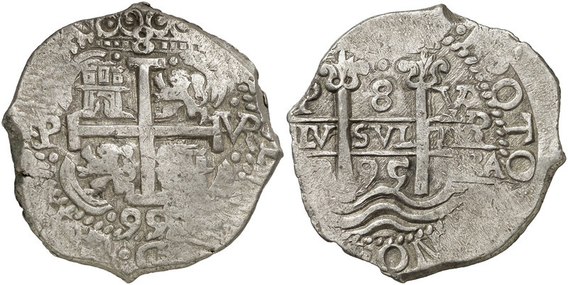 1695. Carlos II. Potosí. VR. 8 reales. (Cal. 381) (Paoletti 332). 27,13 g. Doble...