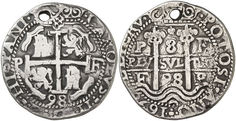 1698. Carlos II. Potosí. F. 8 reales. (Cal. 336) (Lázaro 237). 26,94 g. Redonda....