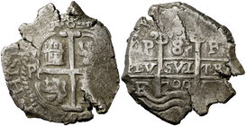 1700. Carlos II. Potosí. F. 8 reales. (Cal. 389) (Paoletti 340). 26,30 g. Doble fecha. MBC-/MBC.