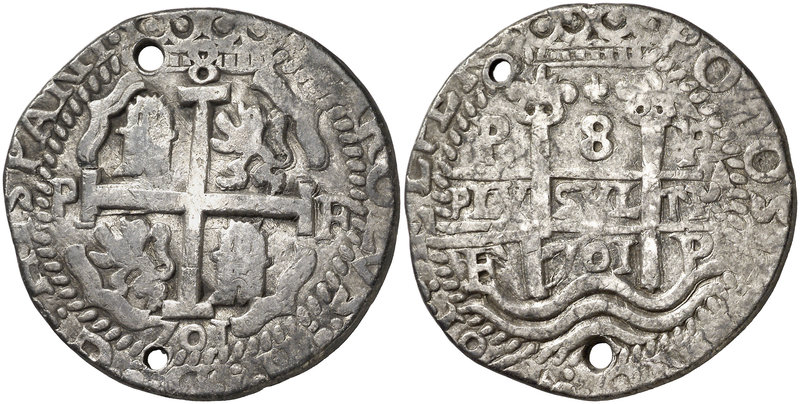 1701. Carlos II. Potosí. F. 8 reales. (Cal. 339) (Lázaro 239). 26,42 g. Redonda....