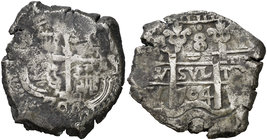1704. Felipe V. Potosí. Y. 8 reales. (Cal. 864) (Paoletti 345). 26,54 g. Doble fecha. MBC-.
