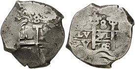 1708. Felipe V. Potosí. Y. 8 reales. (Cal. 868) (Paoletti 349). 25,25 g. MBC-.