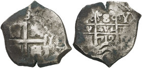 1712. Felipe V. Potosí. Y. 8 reales. (Cal. 872) (Paoletti 353). 27,01 g. BC+/MBC-.