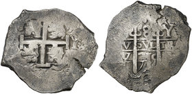 1715. Felipe V. Potosí. Y. 8 reales. (Cal. 875) (Paoletti 356). 25,81 g. MBC-.