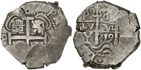 1719. Felipe V. Potosí. Y. 8 reales. (Cal. 879) (Paoletti 360). 27,19 g. Doble fecha, una parcial. MBC.