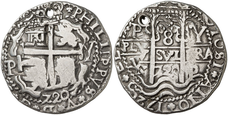 1720. Felipe V. Potosí. Y. 8 reales. (Cal. 821) (Lázaro 265). 26,93 g. Redonda. ...