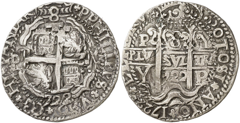 1722. Felipe V. Potosí. Y. 8 reales. (Cal. 823) (Lázaro 271). 27,24 g. Redonda. ...