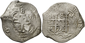 1732. Felipe V. Potosí. M. 8 reales. (Cal. 889) (Paoletti 374). 25,25 g. Doble fecha. MBC-.